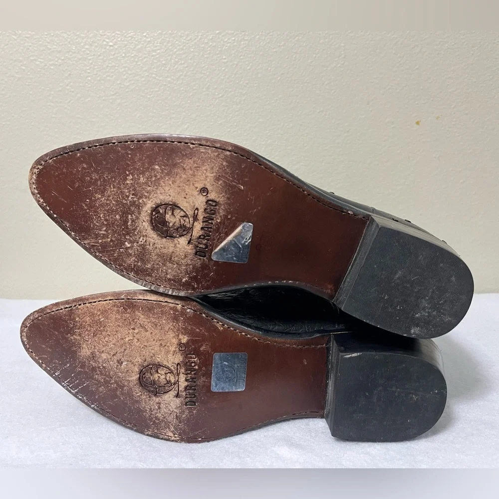 Durango Men's Black Full Quill Ostrich Saddle Almond Toe Exotic Cowboy 10 B